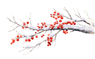 Vector watercolor illustration branches with snow，winter branches with berries，Christmas branches