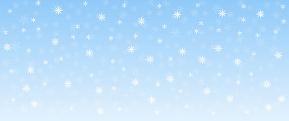 Winter Snowfall and snowflakes turquoise blue background. Cold winter Christmas and New Year background. Winter landscape with falling Christmas shining beautiful snow.	
 - obrazy, fototapety, plakaty