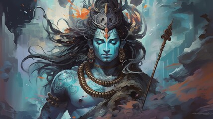 Shiva in a role as a protector and source of transformation in the world. - obrazy, fototapety, plakaty