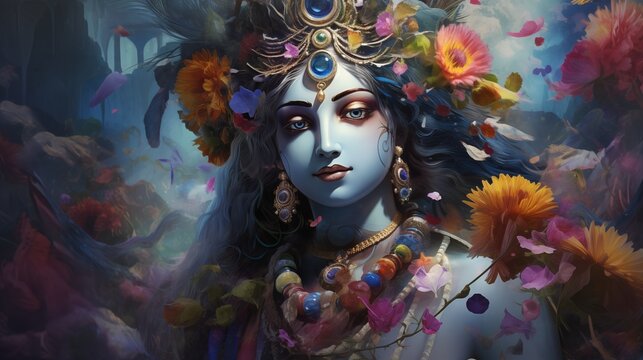 "Create an image of Krishna's divine love and compassion, resonating with a global audience." --ar 16:9 --v 5.2 Job ID: b6d0168d-344e-4993-a2b3-9867c1dfff90