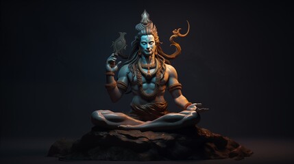 Shiva in a meditative pose, reflecting the balance between asceticism and cosmic energy. - obrazy, fototapety, plakaty