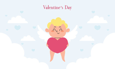 Obraz premium Valentine's Day Illustration with Cute Cupid Isolated on the Sky Clouds Background