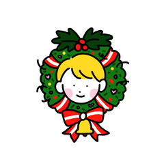 Naklejka premium A little boy with Christmas tree 