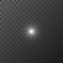 Shining star light rays glowing particles. Vector special effect on a transparent background.