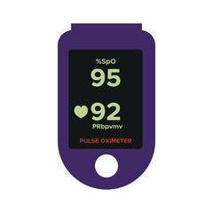 Pulse oximeter, a doctor's instrument for measuring pulse and oxygen in the blood. Vector illustration on a white background isolated.