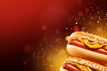 Vintage Hotdog background. Mustard bread food. Generate Ai - obrazy, fototapety, plakaty