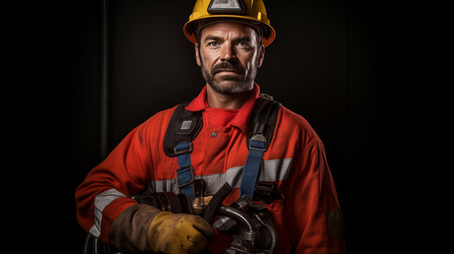 Industrial worker wearing safety uniform. Generative AI
