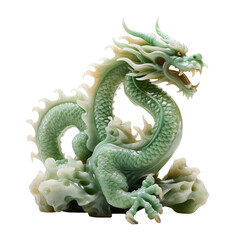 Dragon carved from beautiful jade on transparent background PNG. Chinese lucky animal concept. - obrazy, fototapety, plakaty