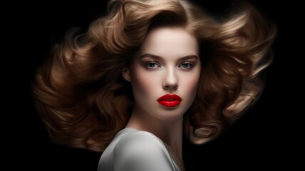 Fototapeta premium Passionate Glamor - Chic Model with Vibrant Red Lips