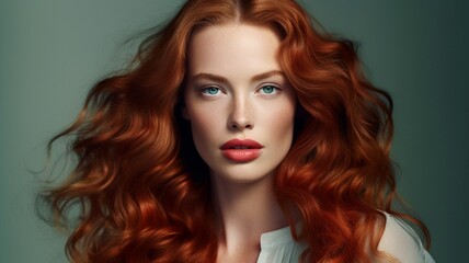 Fototapeta premium Blue-Eyed Beauty with Vibrant Red Lipstick - Fashion Portrait