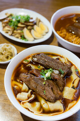 Spicy red soup beef noodle in a bowl