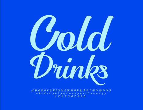 Vector promo banner Cold Drink. Stylish blue Font. Elegant cursive Alphabet Letters and Numbers set - Powered by Adobe