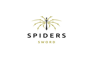 Spider sword logo design template flat vector