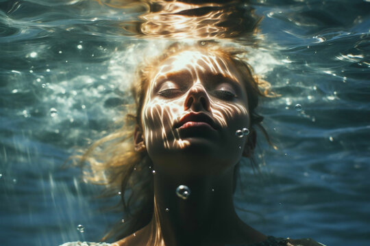An ethereal photograph of a person floating in water, symbolizing the therapeutic nature of swimming