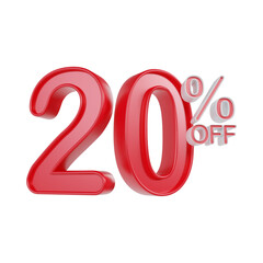 20 Percentage Sale Discount Red Color 3d illustration