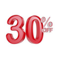 30 Percentage Sale Discount Red Color 3d illustration
