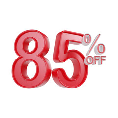 85 Percentage Sale Discount Red Color 3d illustration
