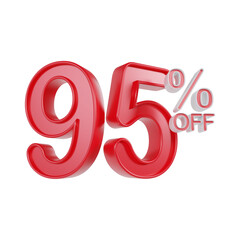 95 Percentage Sale Discount Red Color 3d illustration