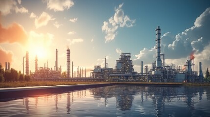 Naklejka premium Engineers working at petrochemical and oil refinery plants