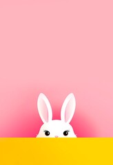 cute easter bunny vertical wallpaper in vibrant tones, with white rabbit isolated on pink background  for card banner or background 
