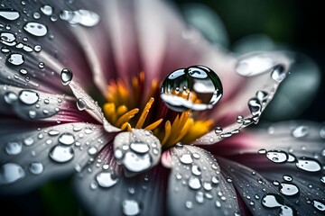Close-up of water droplets on the petals of a blooming flower after a refreshing rain.


