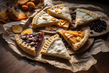 Variety of fall pie slices on table