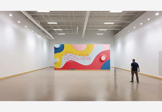 Gallery Frame Mockup Template: Spacious Empty Room with White Wall and Ceiling Painting, Ideal for Selling Stock Images