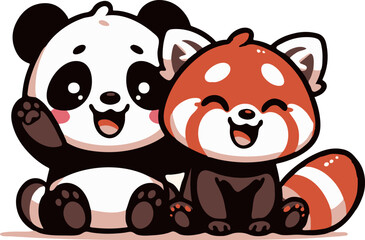 panda and red panda laughing together