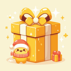 Cute yellow christmas present illustration