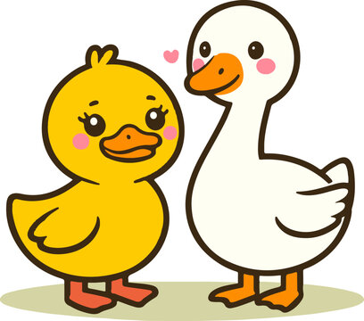 A yellow duck and his goose friend