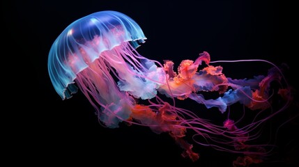 Colorful glowing jellyfish in the underwater ocean