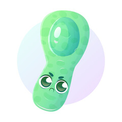 Character of the bacterium Clostridium botulinum with an unhappy face on a white background.