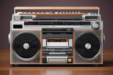 Obraz premium Retro, outdated cassette tape recorder on table 