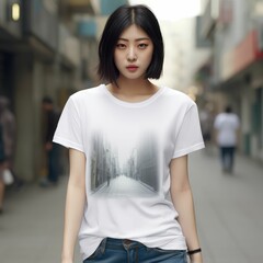 Lunar New Year White T-Shirt Mockup | Asian Model Fashion Template