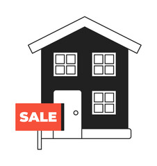 For sale sign house black and white 2D illustration concept