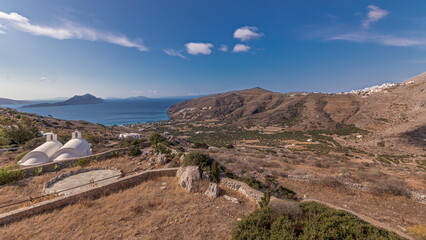 Panorama showing Amorgos island aerial timelapse from above. Greece