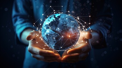 Man holding global network data, ai generative
