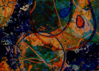 Neon abstract colorful background with grunge brush strokes and paint splashes