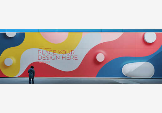 Gallery Frame Mockup Template: Person Standing in Front of Wall with Shadow on Sky Background, Building Shadow on Wall, foreground Person with Wall 