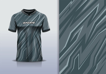T-shirt mockup with abstract line jersey design for football, soccer, racing, esports, running, in gray color © Nimpuna O
