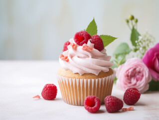 cupcake with cream and raspberry