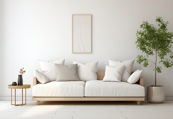 Cozy living room modern interior design white sofa over white wall background