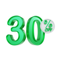 30 Percentage Sale Discount Green Color 3d illustration