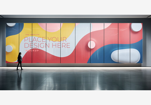 Stunning Gallery Frame Mockup: Person Standing in Front of Glass Wall with Blue Light, Black Floor, and Captivating Lighting Gallery Frame Mockup T