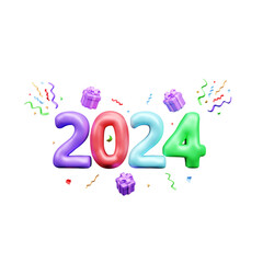 Happy New Year 2024 Celebration 3D Illustration or happy new year 2024 3d rendering with confetti