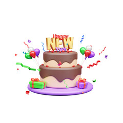 Happy New Year 2024 Celebration 3D Illustration or happy new year 2024 3d rendering with confetti