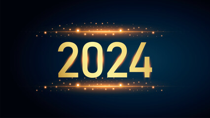 New Year 2024 gold glitters on blue background, vector