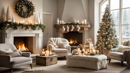 fireplace with christmas decorations