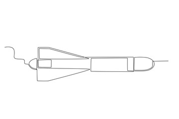 A nuclear rocket in the air. Nuclear weapon one-line drawing