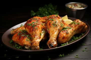 Smoky Chicken drumsticks grilled food. Leg meal hot. Generate Ai